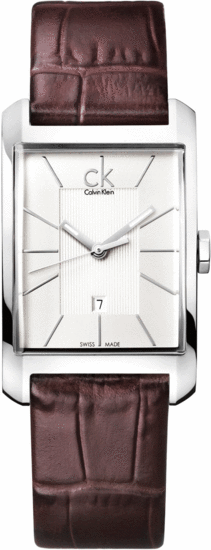 Calvin Klein Window K2M21126 rectangular watch face with silver dial and applied indices