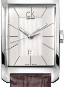 Calvin Klein Window K2M21126 watch front view with rectangular case and silver dial