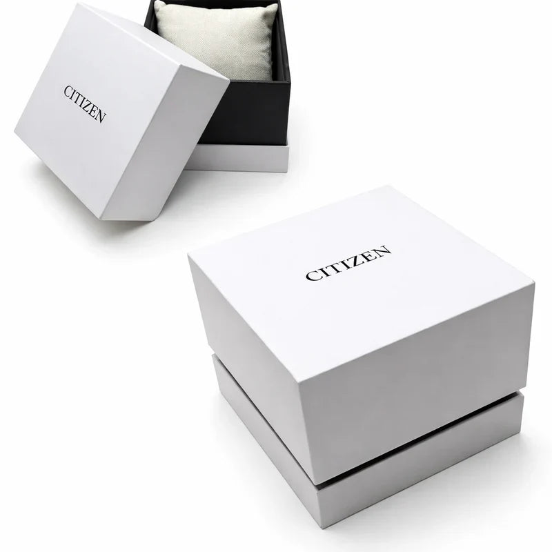 Citizen branded white presentation boxes for watch packaging