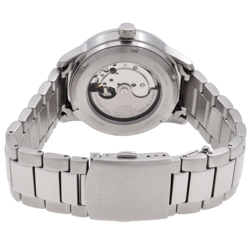 Case back of Citizen automatic watch showing visible mechanical movement