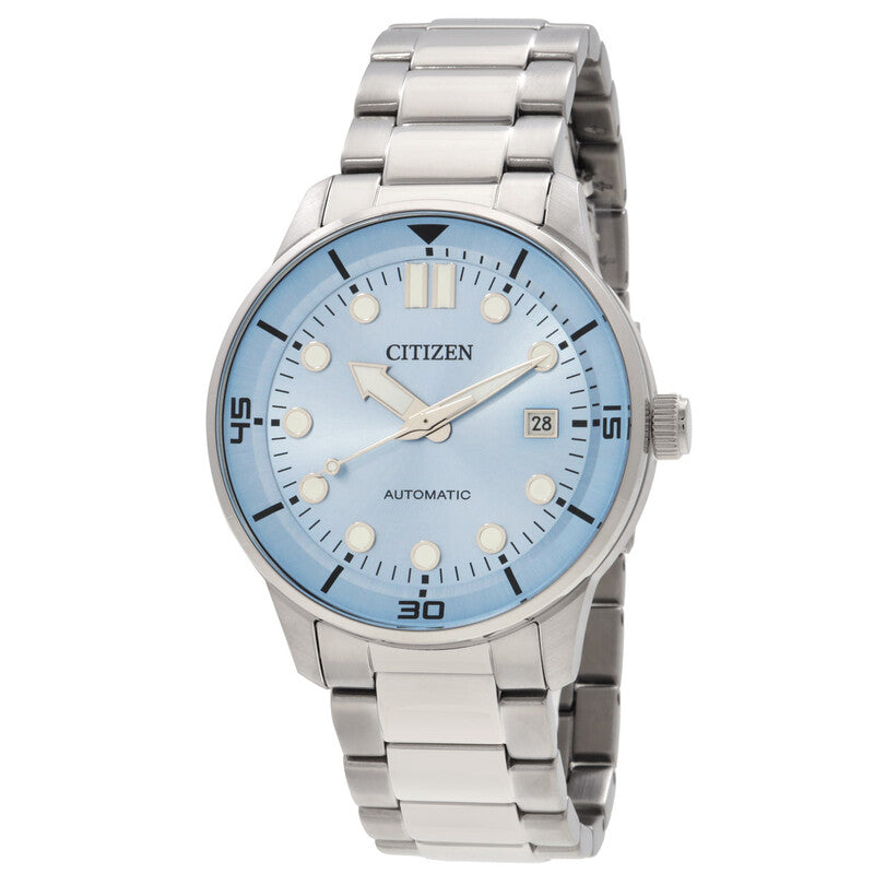 Citizen automatic men's watch with light blue dial and stainless steel bracelet