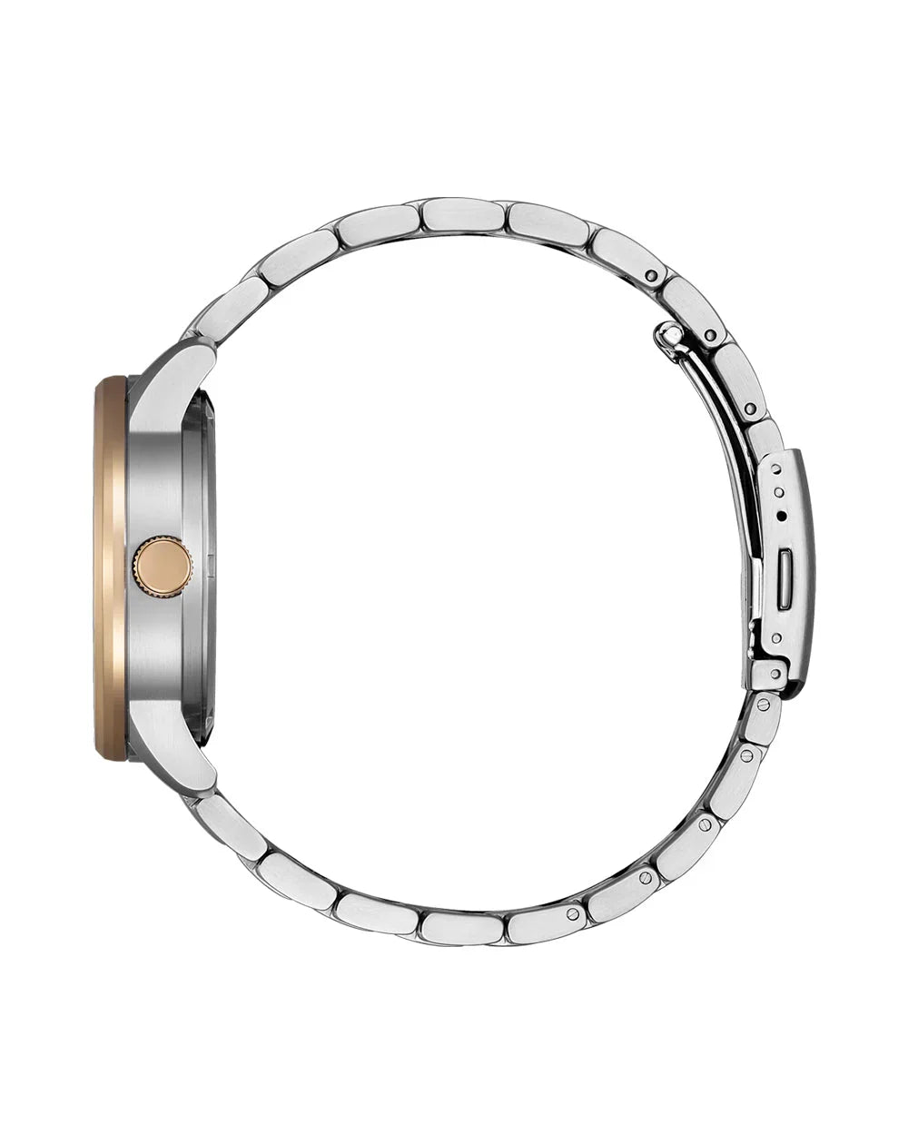 Side view of Citizen Super Titanium watch showing profile, green dial, and titanium bracelet