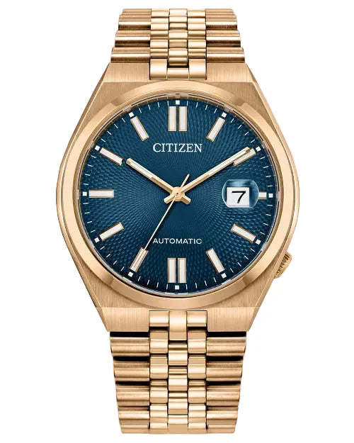 Citizen TSUYOSA 60 gold automatic watch with blue dial and gold bracelet