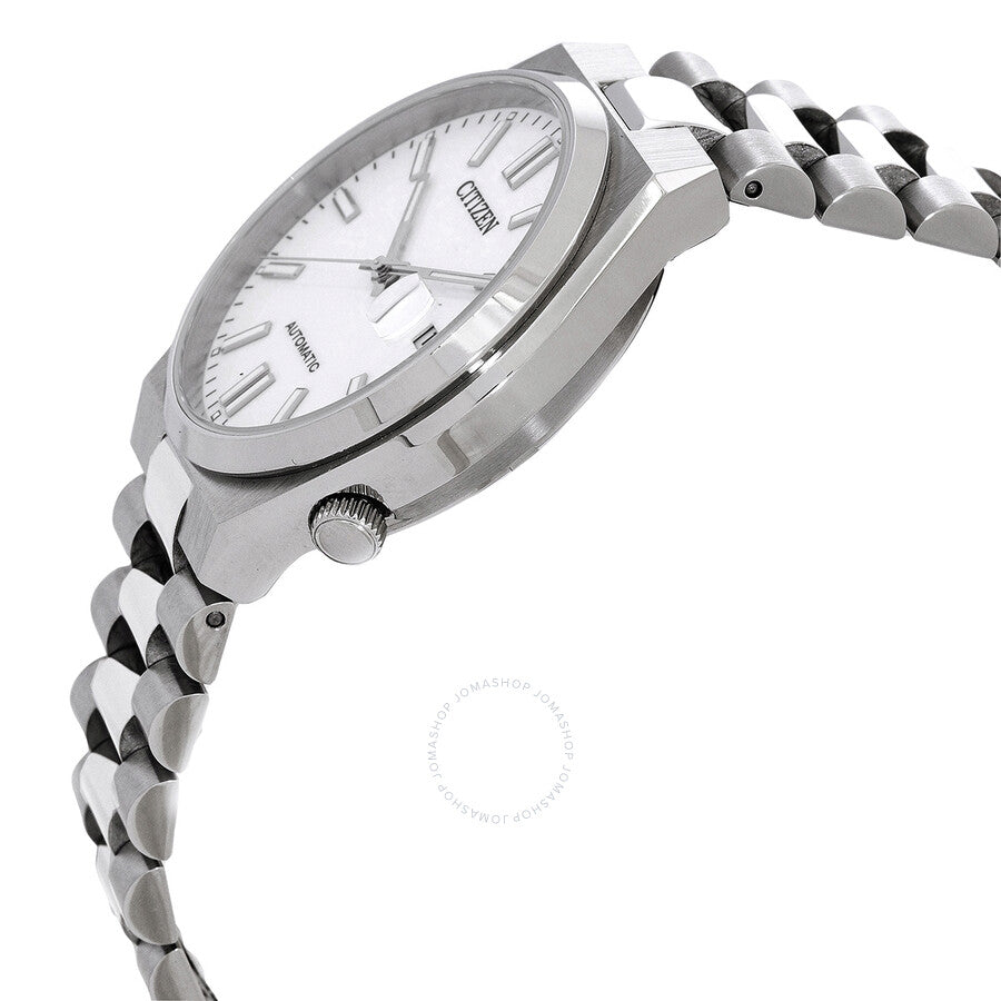 Citizen Tsuyosa watch at angle showing case profile and stainless steel bracelet