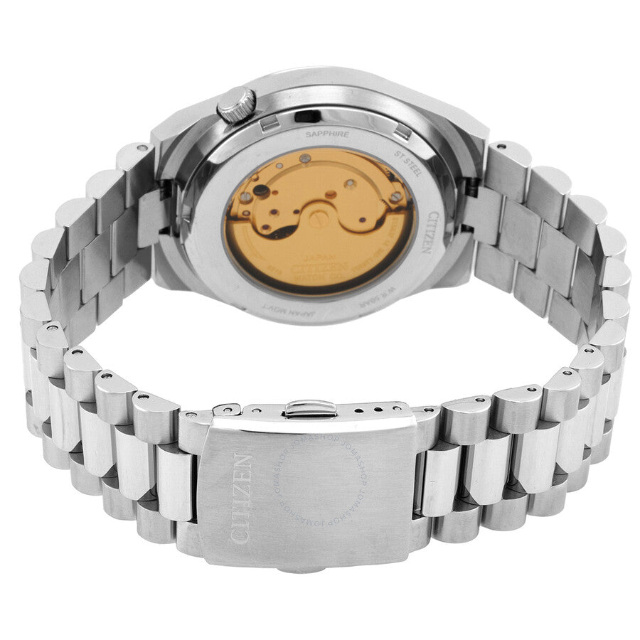 Caseback view of Citizen Tsuyosa automatic watch showing gold-tone rotor mechanism