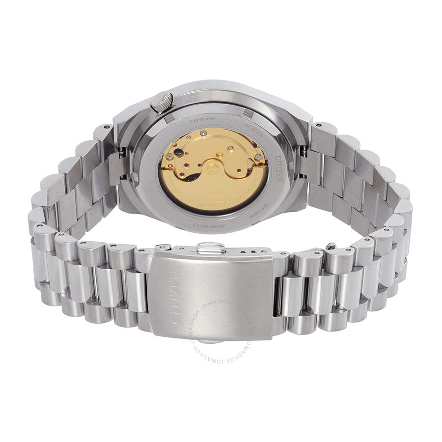 Citizen Tsuyosa caseback showing automatic movement with visible gold-tone balance wheel