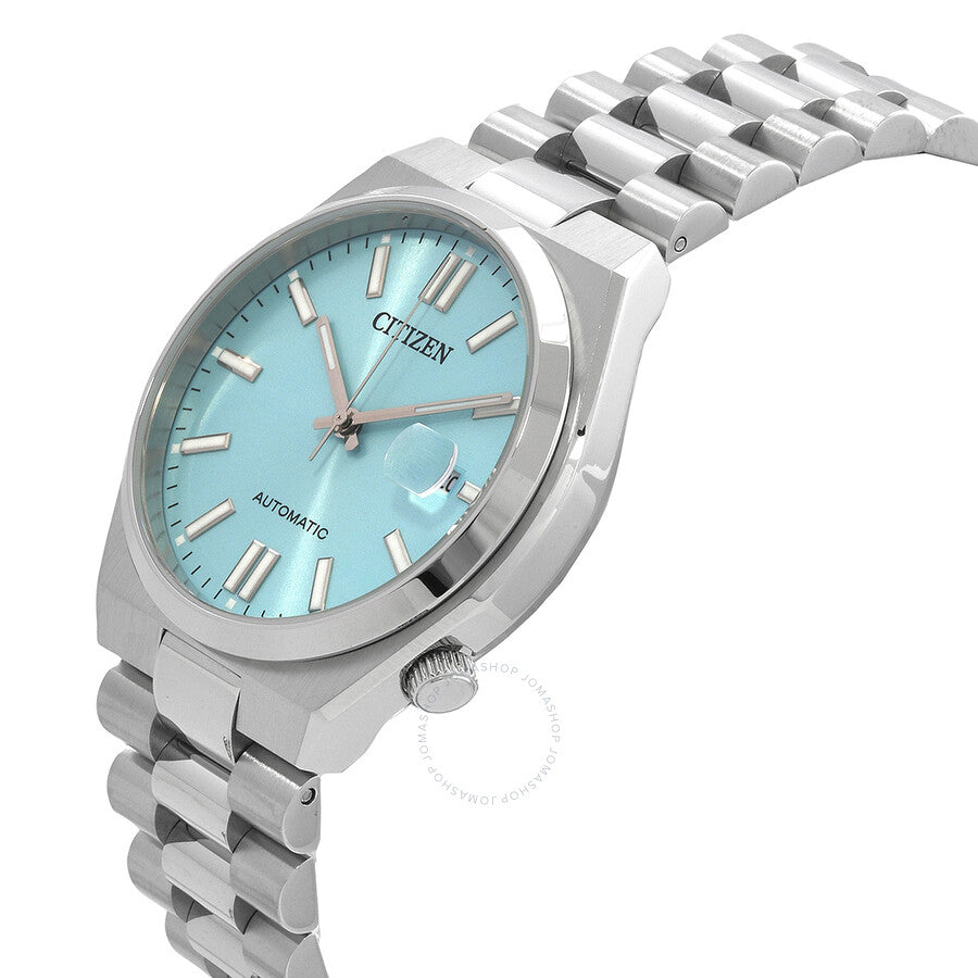 Citizen Tsuyosa Automatic with ice blue dial and stainless steel bracelet at angle