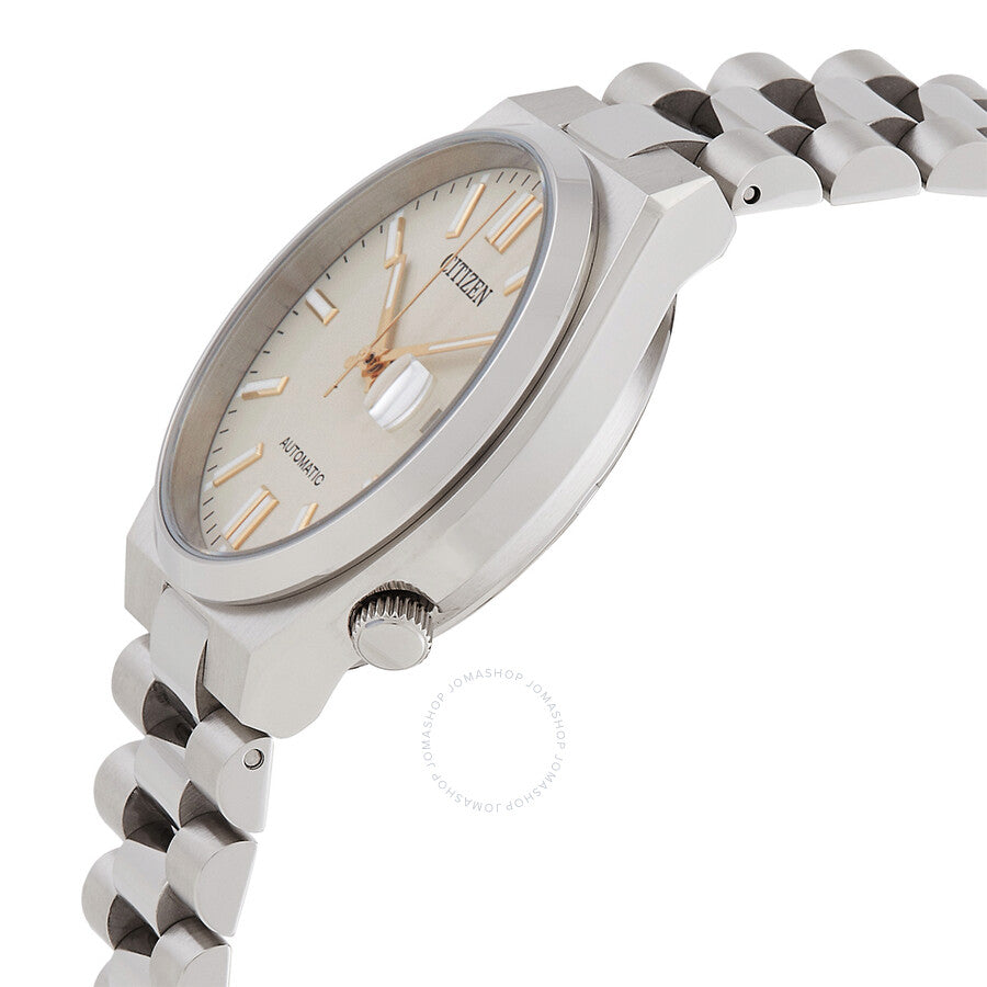 Citizen Tsuyosa Automatic side view showing case profile, crown, and stainless steel bracelet