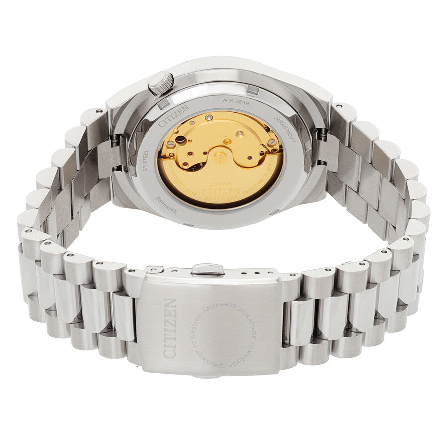 Caseback view displaying Citizen Tsuyosa automatic movement with golden rotor