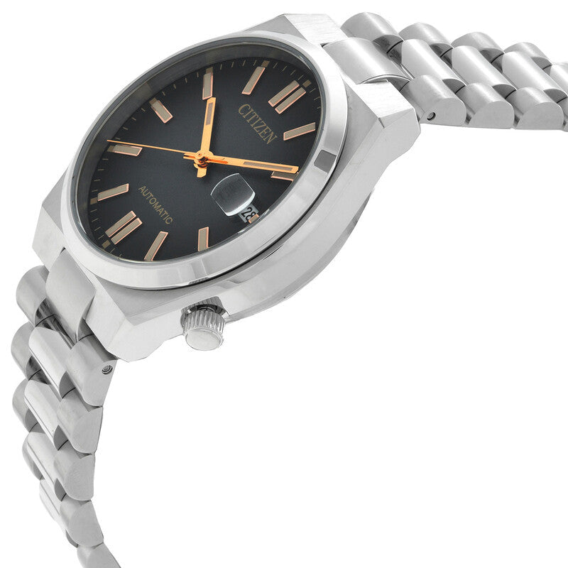 Citizen Tsuyosa watch side angle view showing stainless steel bracelet and case profile