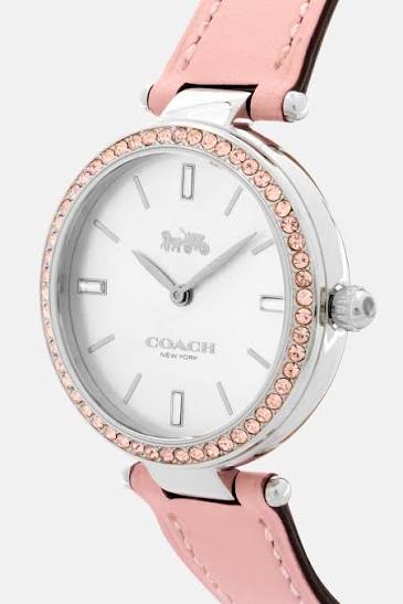 Coach New York Stainless Steel / Genuine Leather Pink Band Ladies Watch - 14504093