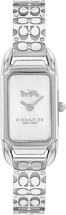 Coach women's quartz watch with rectangular silver stainless steel case and matching bracelet