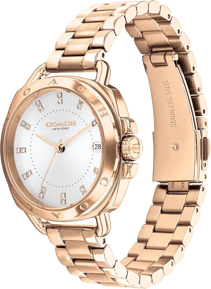 Coach Rose Gold Ionic Plated Steel Bracelet and White Dial Quartz Women's Watch - 14504158