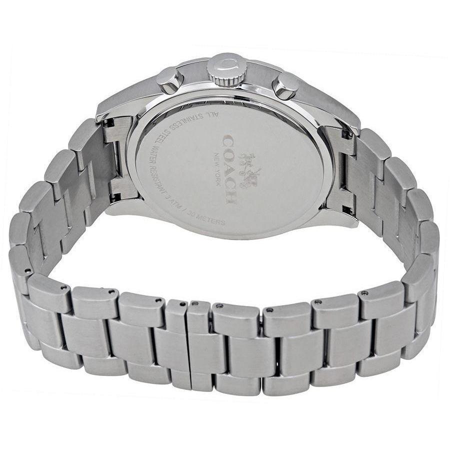 Caseback of Coach men's watch showing stainless steel construction
