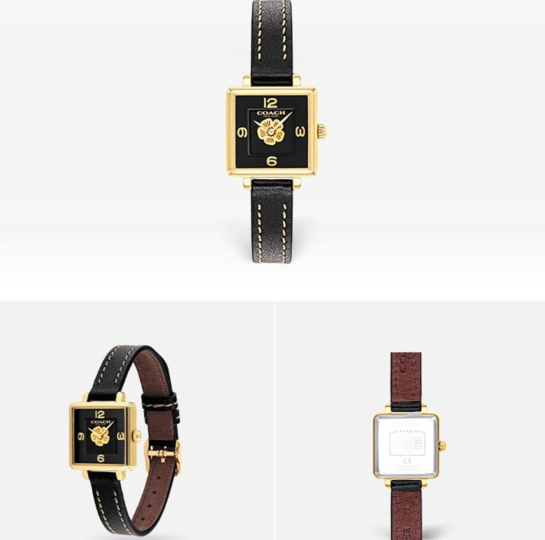 Coach Black Leather Square Women's Watch 14503695