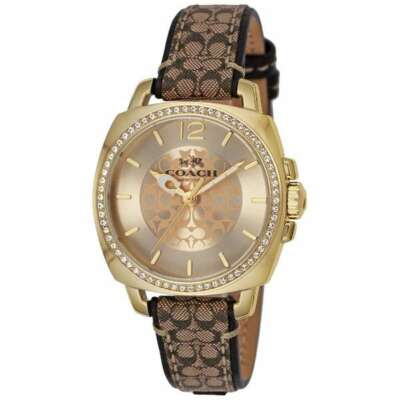 Coach Boyfriend Leather Strap Gold Dial Ladies Watch - 14503150