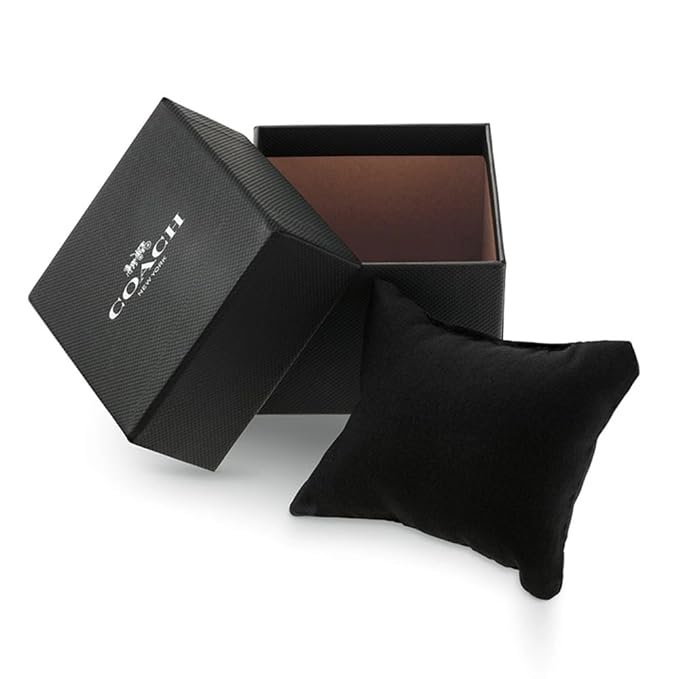 Coach Boyfriend watch in black presentation box with Coach logo and black pillow