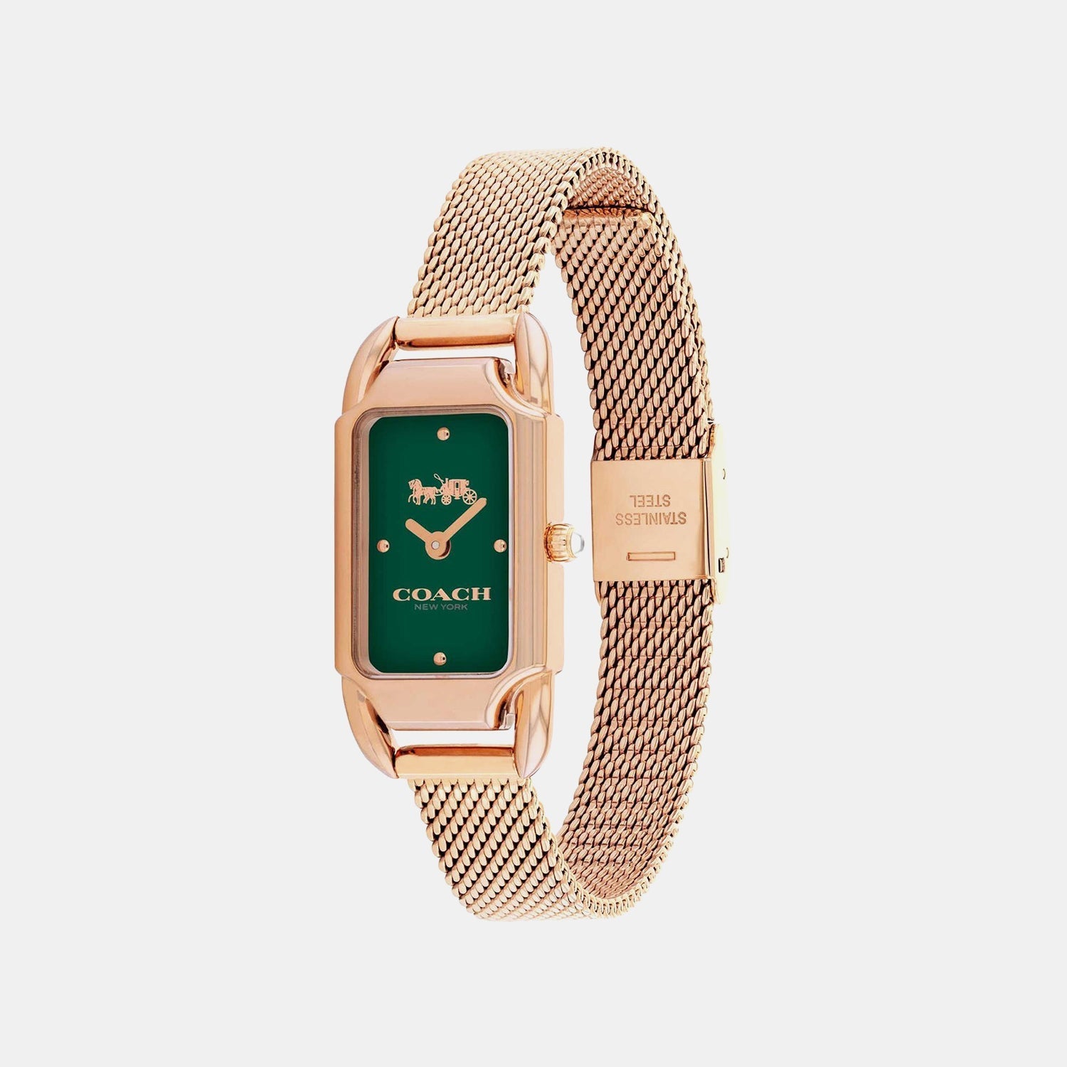 Coach Cadie Rose Golden Mesh Green Dial 17.5mm X 28.5mm Women's Watch - 14504034