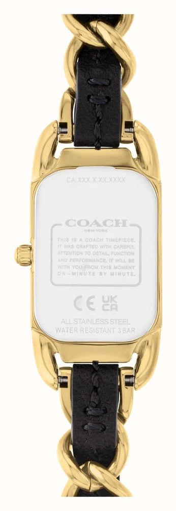 Coach Cadie watch caseback showing stainless steel case back engraved with Coach branding