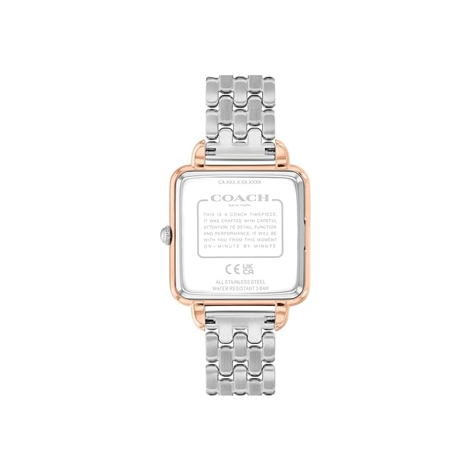 Coach Cass watch case back showing brand details and specifications