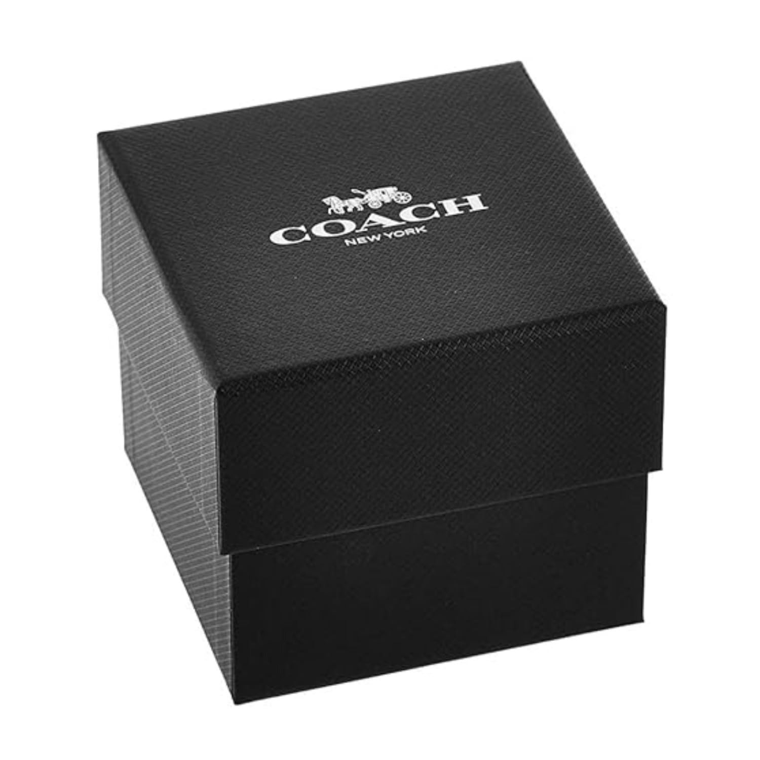 COACH branded black presentation box with horse carriage logo for watch packaging