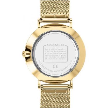 Coach Charles watch caseback with gold-tone case and mesh band attachment