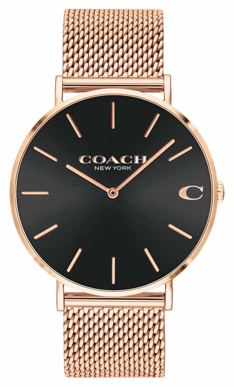 Coach New York Charles Black Dial Rose Gold Milanese Strap Men Watch - 14602552