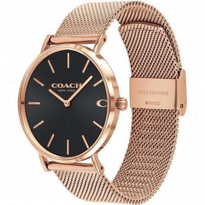 Coach New York Charles Black Dial Rose Gold Milanese Strap Men Watch - 14602552