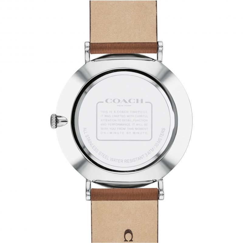 Coach Charles watch caseback showing engraved text and specifications