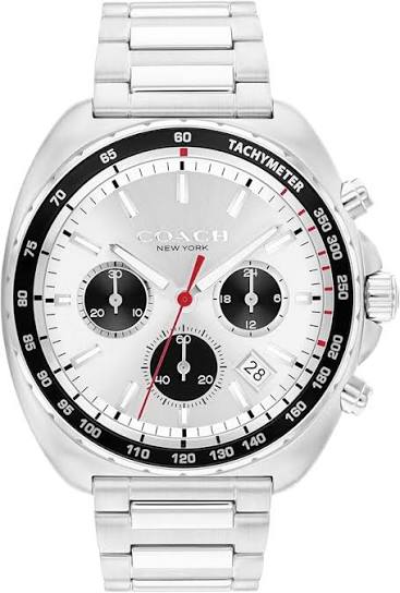 COACH Charter Chrono Silver Dial With Black Tachymetric Bezel Stainless Steel Bracelet Men's Watch - 14602702