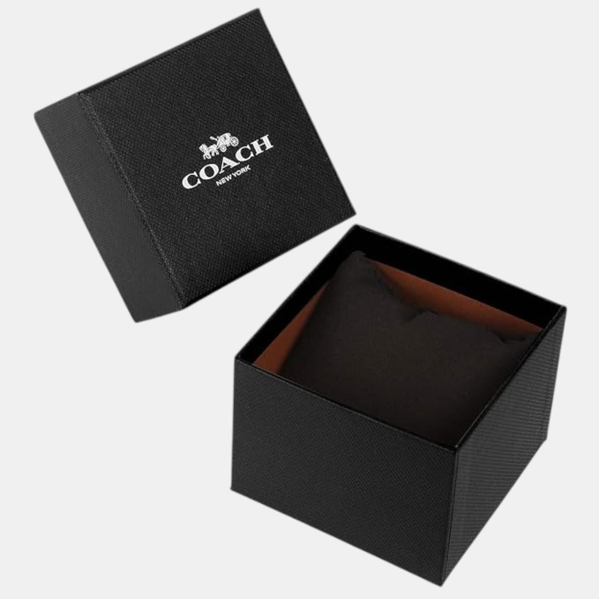 Coach Charter watch packaging showing branded black box with Coach logo