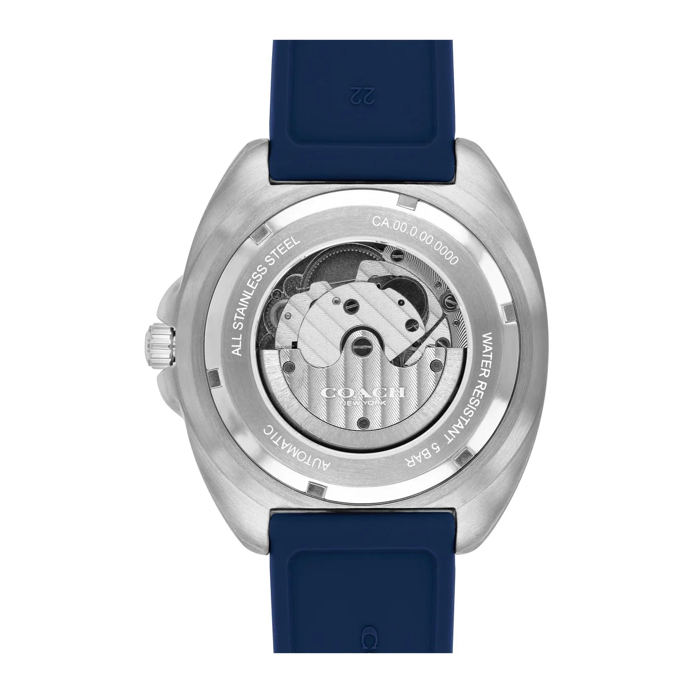 COACH Charter watch caseback displaying automatic movement and engravings