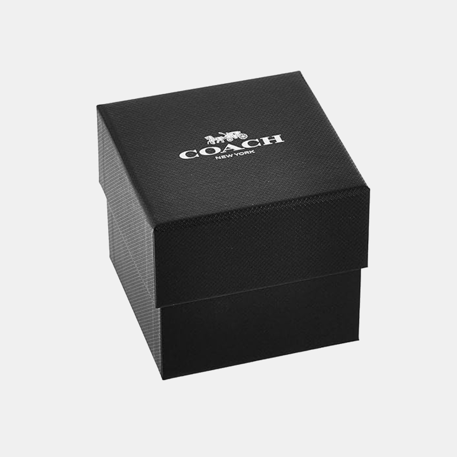 Coach branded black presentation box for watch packaging