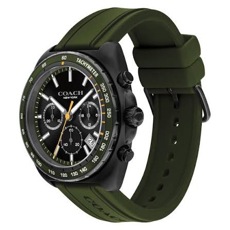 Coach Chronograph Black Case & Dial with Green Rubber Strap Men's Watch - 14602707