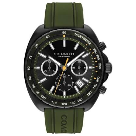 Coach Chronograph Black Case & Dial with Green Rubber Strap Men's Watch - 14602707