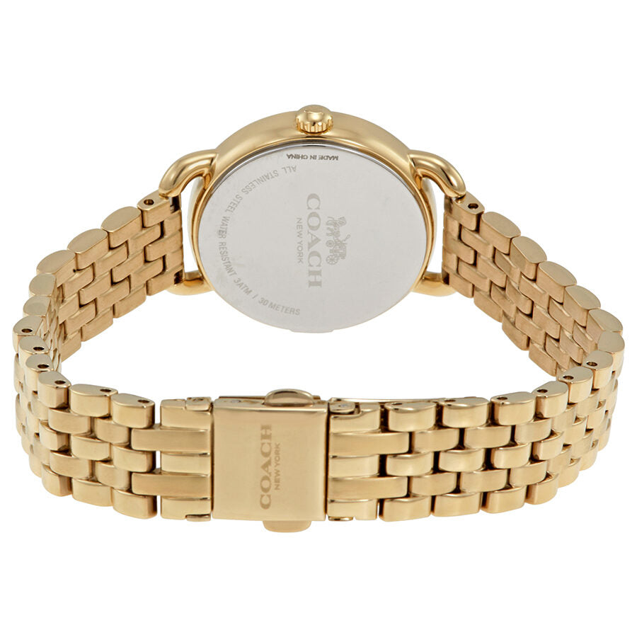 Coach Delancey watch caseback showing gold-tone bracelet and clasp