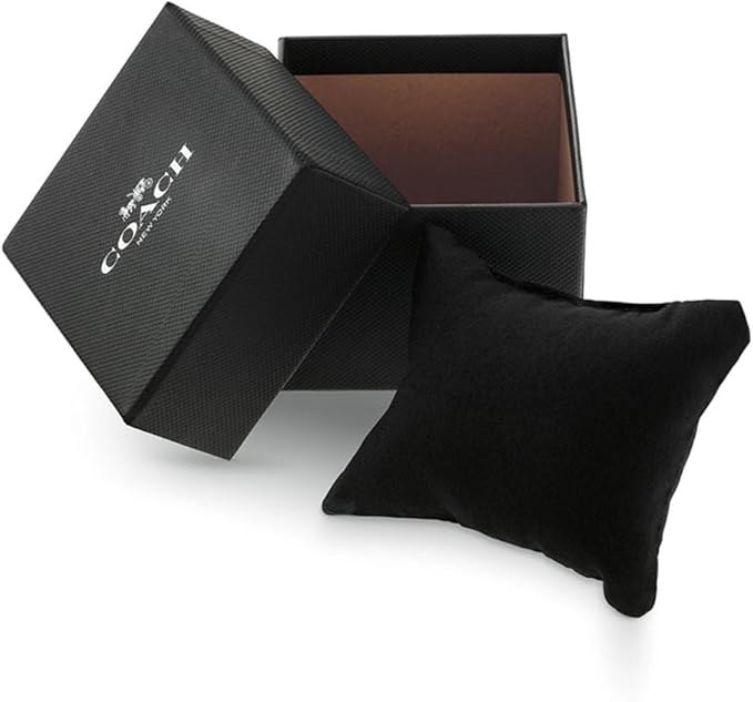 Coach Elliot watch packaging with black gift box and black pillow insert