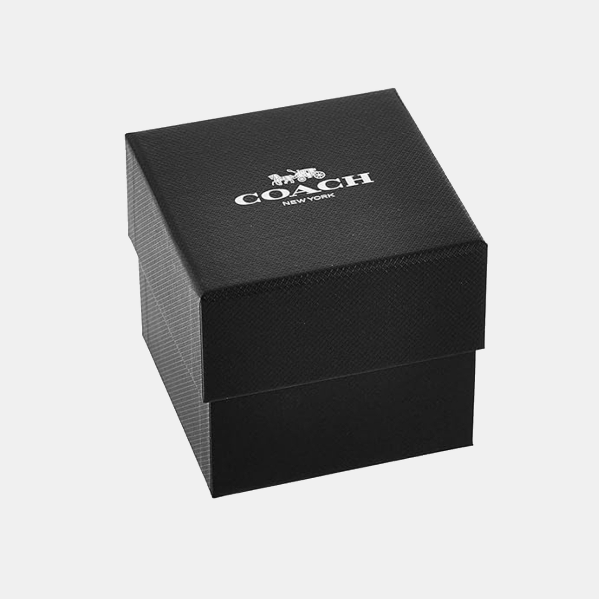Coach branded black gift box with Coach New York logo