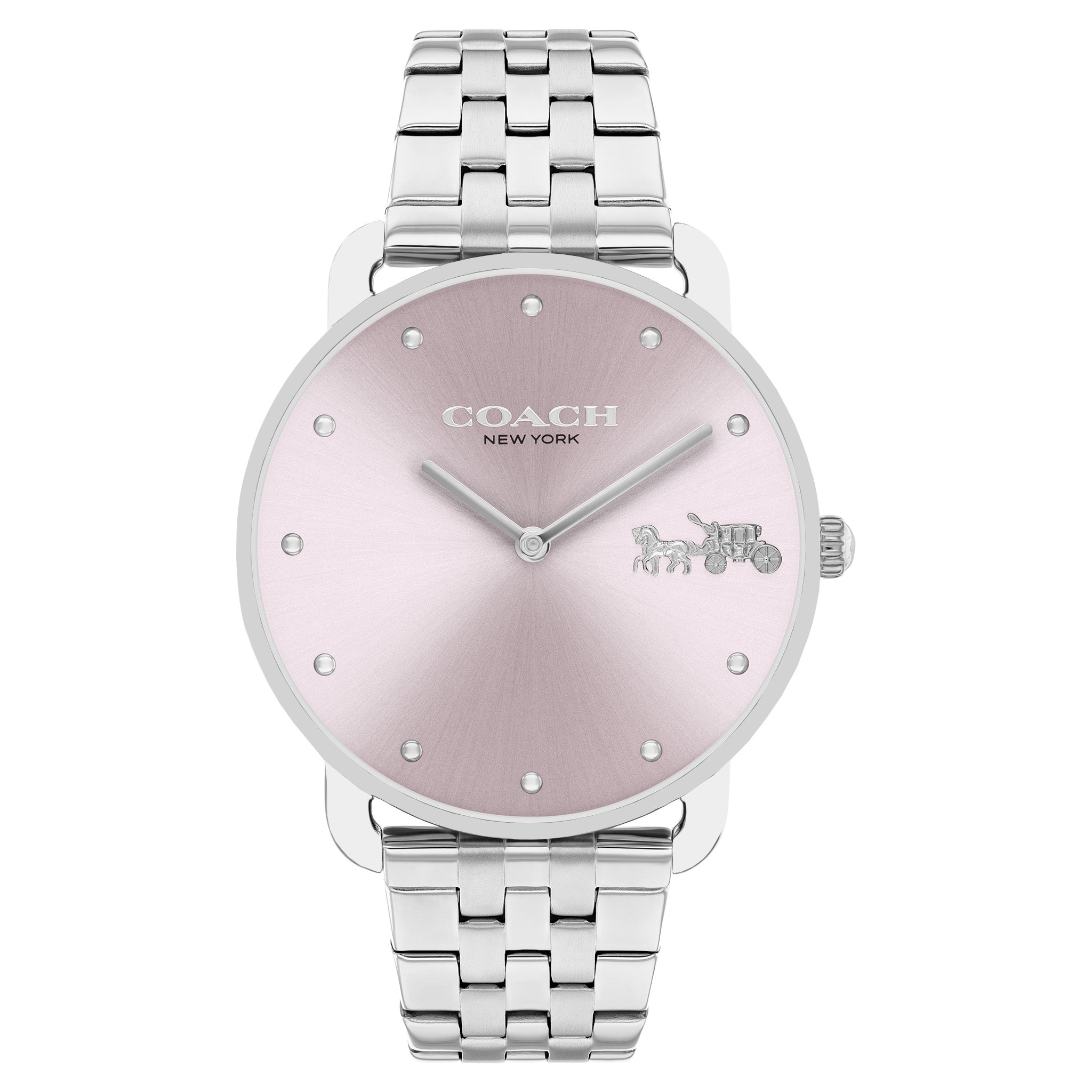 Coach Elliot silver-tone watch with pink dial and crystal hour markers
