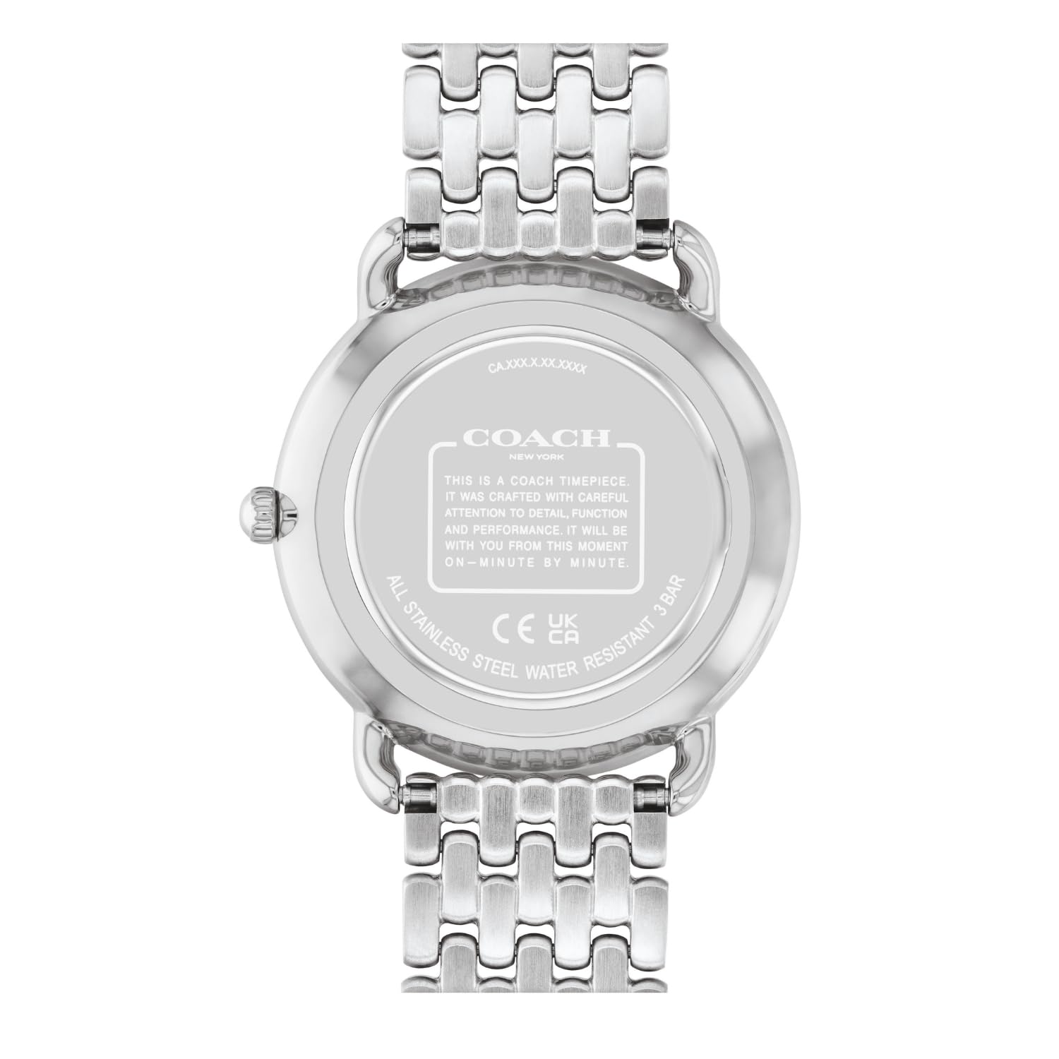 Coach Elliot watch caseback with stainless steel link bracelet