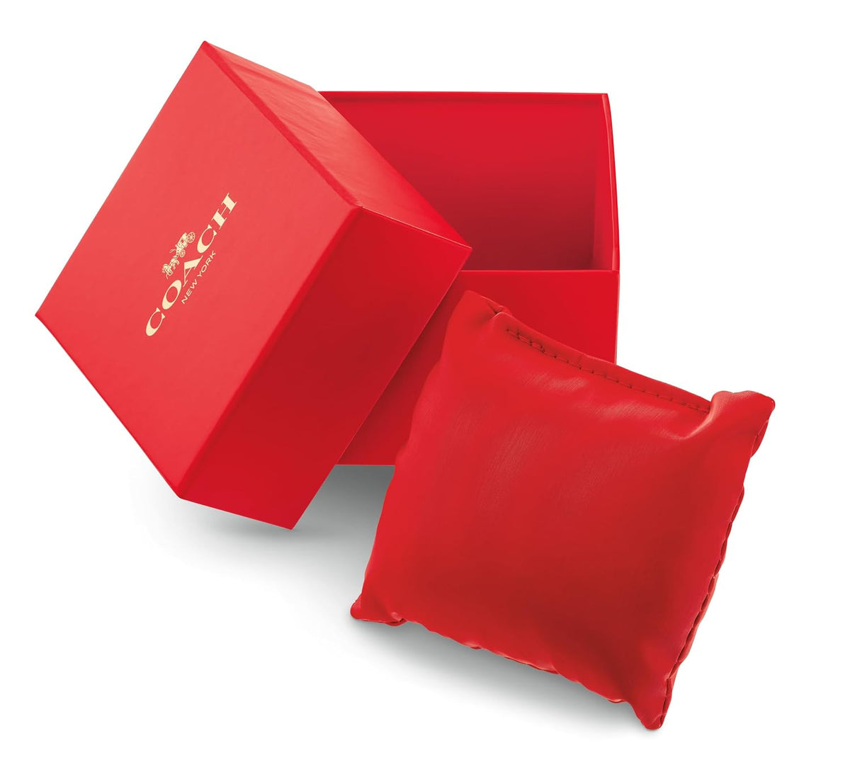 Coach Elliot watch red branded box and matching red jewelry pouch