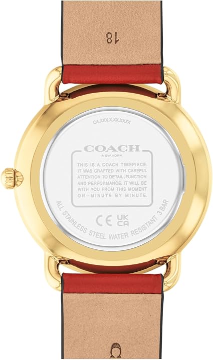 Coach Elliot watch caseback with gold-tone stainless steel and Coach branding