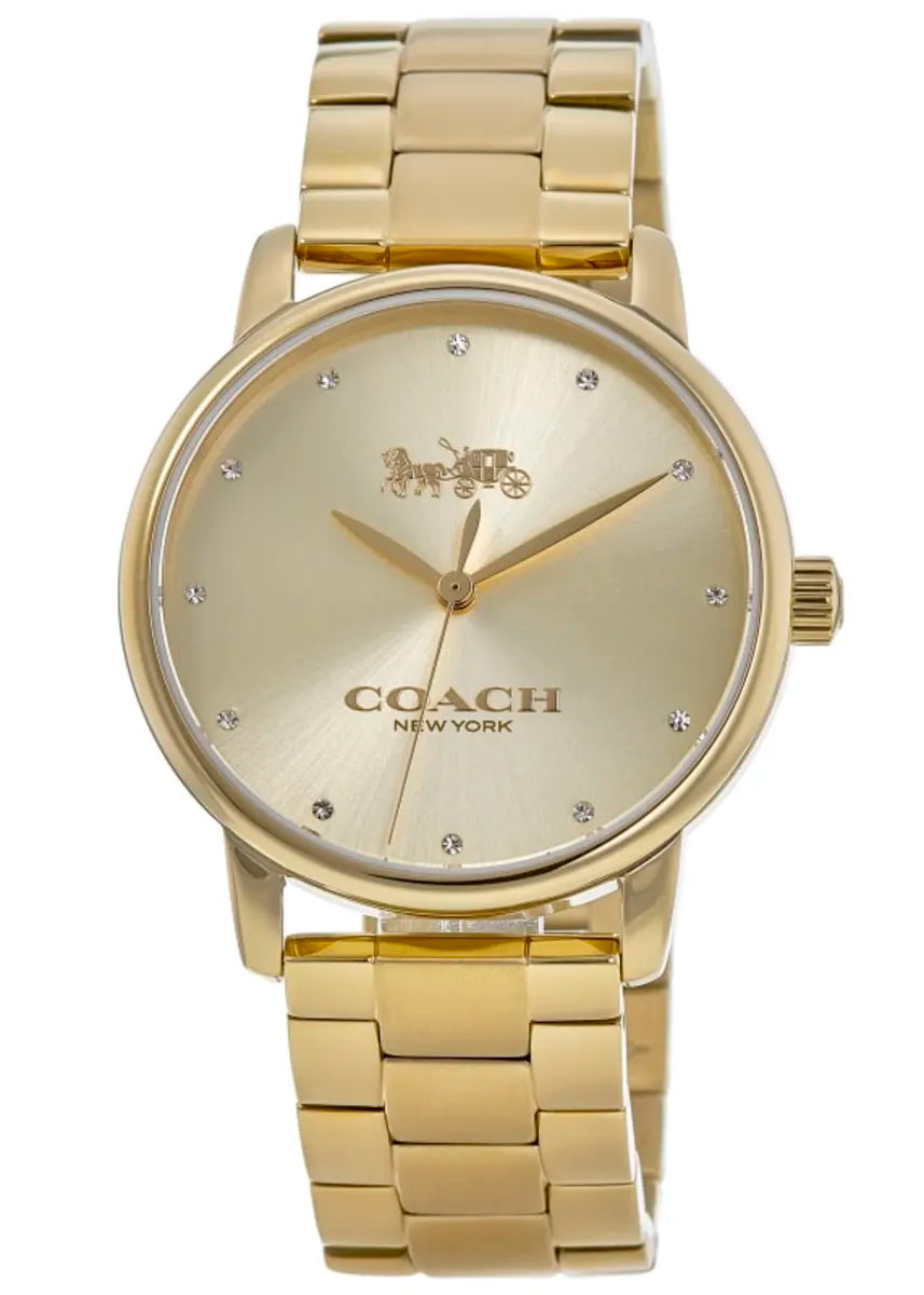Coach Grand gold-tone ladies watch with crystal dial and matching bracelet