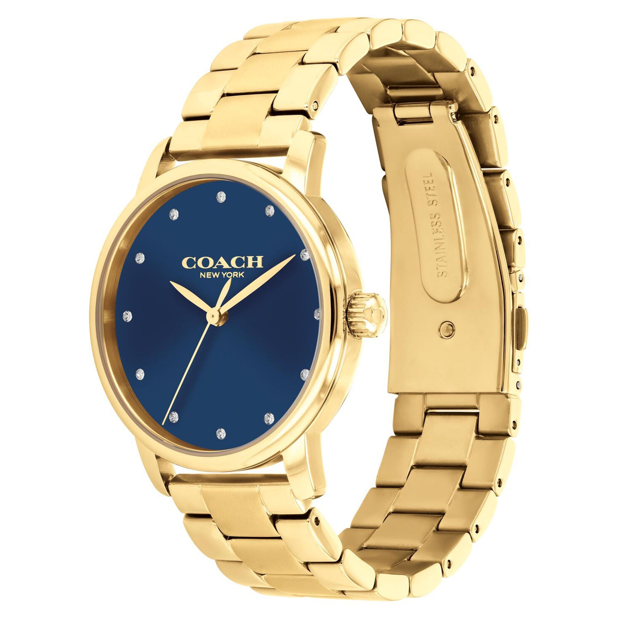 COACH Blue Dial Gold Stainless Steel Bracelet 36mm Grand Ladies Watch - 14503970