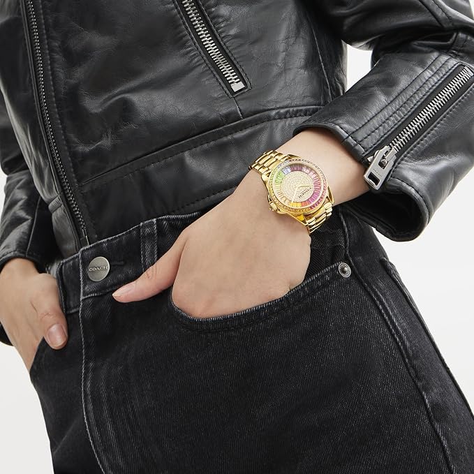 COACH Greyson Rainbow Crystal Gold-Tone Bracelet Women's Watch - 14504274