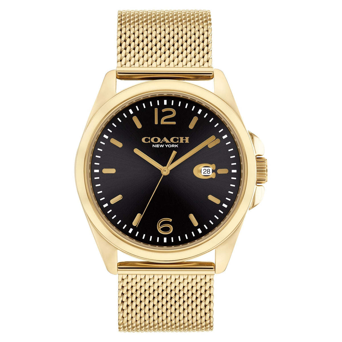 COACH Greyson Black Dial Gold-Tone Ion-Plated Stainless Steel Mesh Bracelet Watch - 14602618