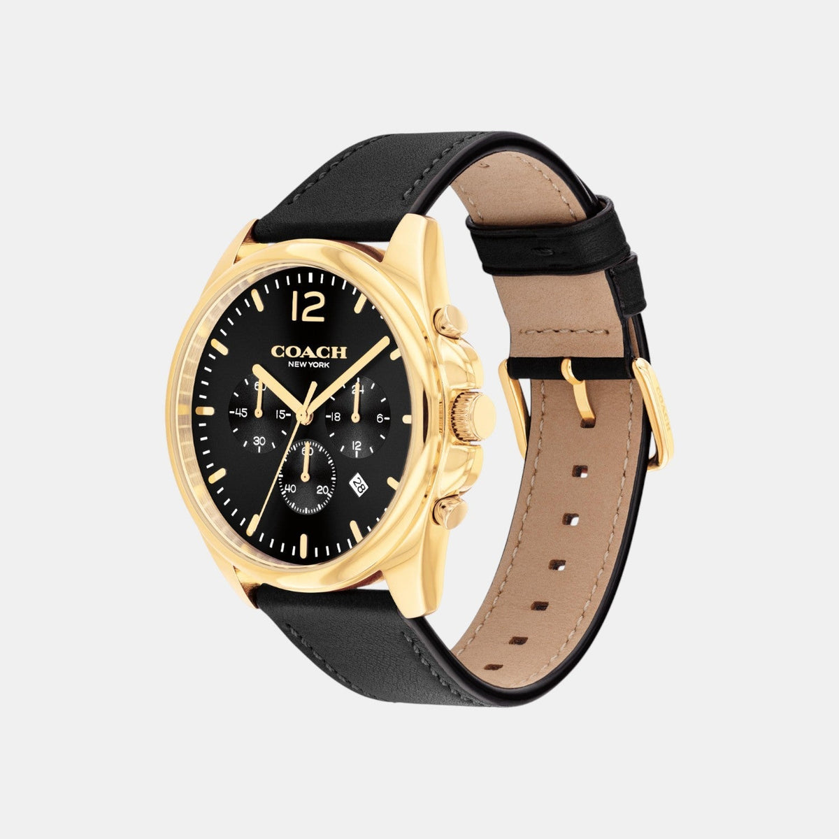 COACH Greyson Black Dial and Black Leather Strap Men's Watch - 14602631