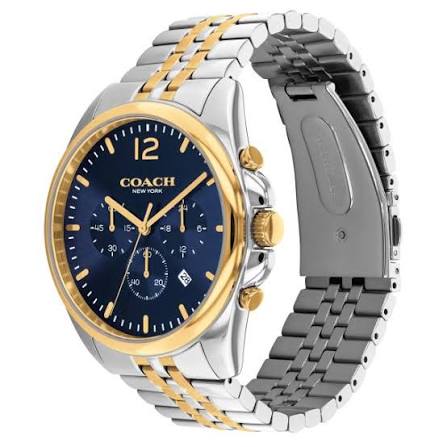 COACH Greyson Chronograph Blue Dial Two-Tone Bracelet Men's Watch - 14602659