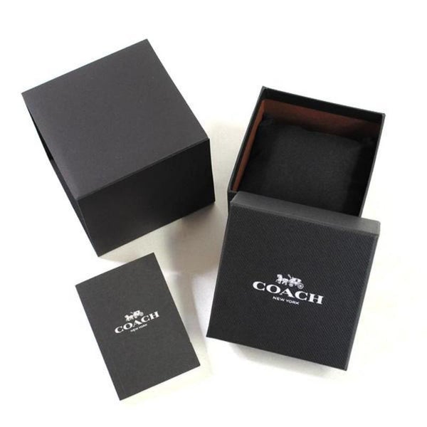 Coach Perry watch packaging showing branded black box and storage case