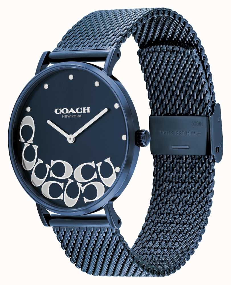 Coach Perry watch angled view showing side profile and mesh strap detail